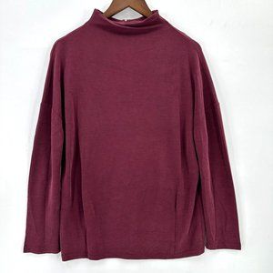 Mo: Vint Top Womens Pullover  Long Sleeve Mock Neck Polyester Blend Burgundy M
